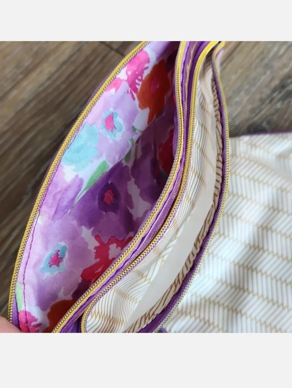 Makeup Cosmetic Bag Purple Gold Floral Orange Pink Blue Green